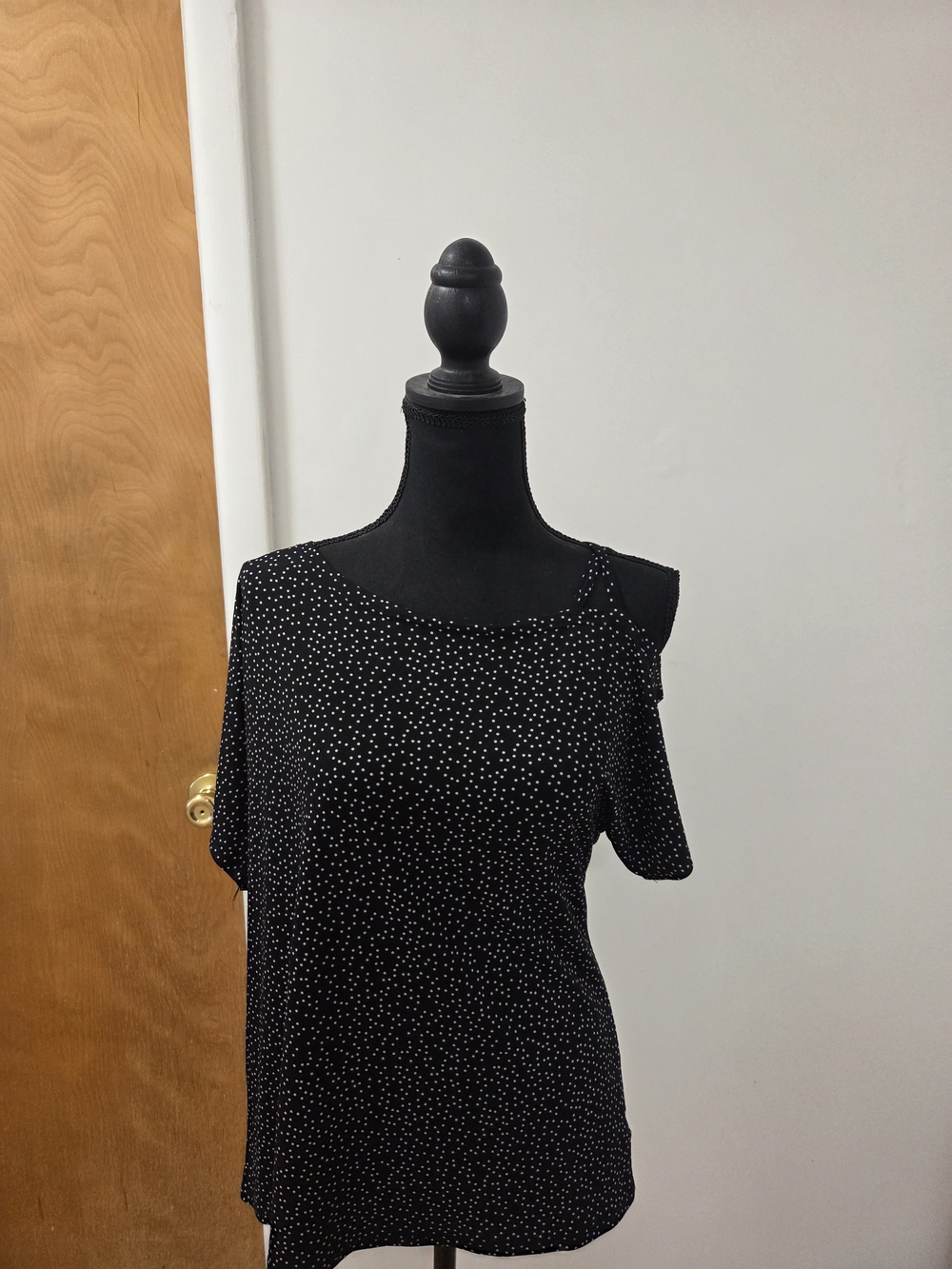 Kaileigh Black Dot Cold-Shoulder Blouse